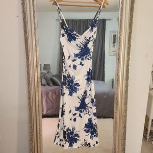 SHEIN White and Dark Blue Floral Maxi Dress